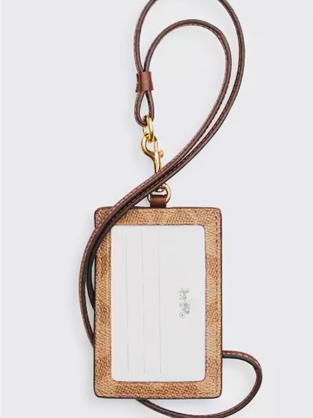 Coach Brown/Tan Leather Lanyard ID Holder with Gold Hardware